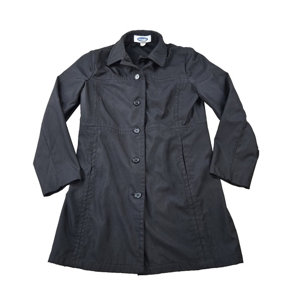 Old Navy Jackets & Blazers - Y2K Old Navy Women's Rain Jacket Black Button Down‎ Mid Length Spring  02 Medium